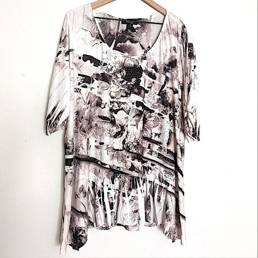 Style & Co. Abstract Floral Print Ruffle Front Blouse size 2X